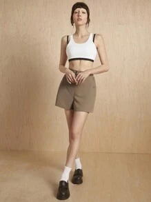 MONSE Oxana Designer einfarbige Vorderseite Knopf Mehrfach-Taschen High-Waist Anzug Shorts, alltäglicher Lässig-Trage, für Sommer, Urlaub, Ferien, Strand, Festivals, Ibiza Passform