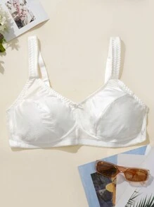 DesireSculpt 1 chiếc áo ngực cỡ lớn dành cho nữ, màu trơn, thanh lịch, thoải mái, mềm mại, chất liệu jacquard, trang trí nơ, mút xốp mềm, dây đeo điều chỉnh được, không gọng. - trắng - Xem 4