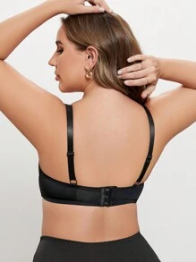 Romantic Lace Splice Push-Up Bra With Underwire And Side Support For Plus Size Women, 1pc - Black - View 3