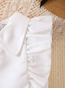 SHEIN Baby Girl Peter Pan Collar Dress With Ruffle Sleeves & Hem - White - View 7