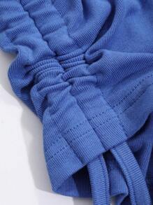 DAZY Women's Letter Printed Drawstring Short Sleeve T-Shirt,Crop Tops Women,Graphic Tees Preppy Tops - Royal Blue - View 5