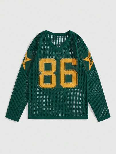 Street Life Camisa de cuello en V para hombres con impresión digital y calado