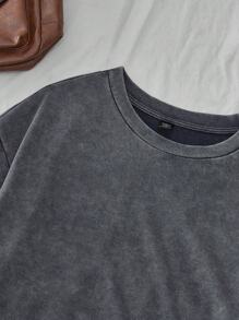 Comfortcana Plus Size Acid Washed Look Vintage Knitted Distressed Loose Fit Short Sleeve T-Shirt - Navy Blue - View 5