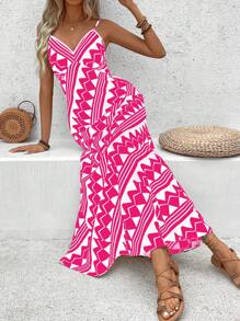 Breezaya Geo Print Cami Dress For Summer - Pink - View 5