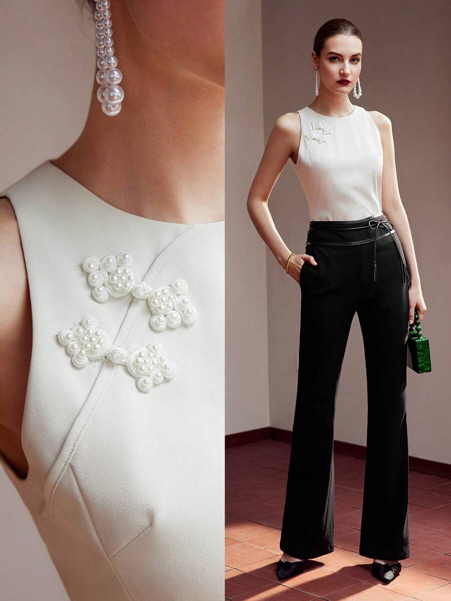 MOTF PREMIUM 珍珠青蛙扣細肩肩帶背心 - 杏色 - 查看 1