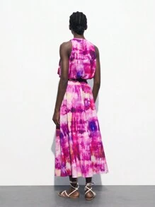 Maija 女士圓領無袖短上衣和褶皺裙套裝，休閒度假風格 - 彩色 - 查看 8