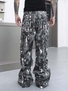 Manfinity EMRG Men's Tie-Dye Printed Workwear Style Pocketed Casual Jeans - Multicolor - View 2