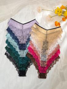 12 Piezas Bragas Triangulares De Moda En Forma De V De Encaje Para Uso Diario