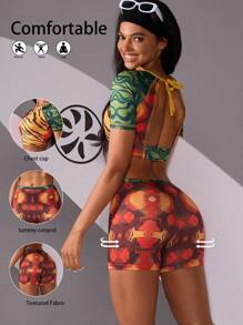 VARSITIE Sports Summer Surfing Basic Prints With SUMMER SHORTS - Orange - View 1