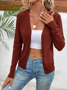 SHEIN LUNE Cárdigan ligero casual de unicolor para primavera/otoño - Burdeos - Ver 5