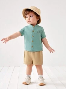 SHEIN Leap Crew Baby Boy Antler Print Shirt & Shorts - Multicolor - View 5