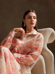 Anewsta Printed Beach Vacation Long Sleeve Floral Shirt - Multicolor - View 4