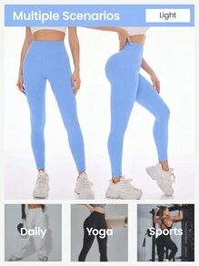 SHEIN Sovereign Charm 女士纯色宽腰运动紧身裤瑜伽裤