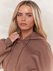 MISSGUIDED Embroidered Logo Overhead Crop Hoodie Sweatshirt - Brown - View 4