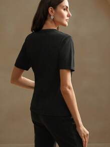 Anewsta Áo thun thời trang mùa hè trang trí hình con bướm kim cương dành cho nữ - màu đen - Xem 7