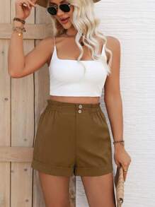 Breezaya Ladies' Solid Color Simple Daily Shorts - Brown - View 3