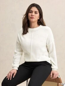 BizChic 女式加大圓領基礎款長袖毛衣 - 白色 - 查看 4