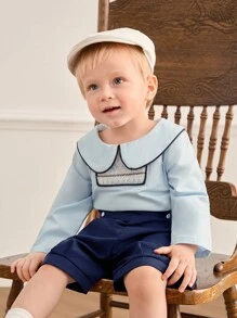 SHEIN Baby Boys' Button-Front Shirt And Shorts Set