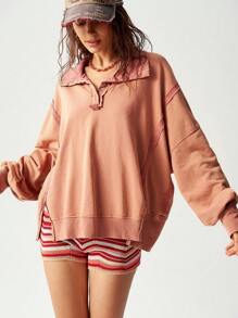 Bohemela Plus Size Casual Loose Split Hem Sweatshirt Fall - Orange - View 4