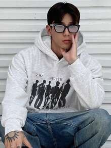 DAZY Men's Spring/Fall Casual Hoodie With Letter Print, Daily - Light Grey - View 6