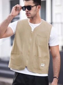 Manfinity VCAY Men's Woven Leisure Vest, Perfect For Daily Wear During Spring And Summer - Khaki - View 4