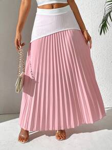 SHEIN LUNE Falda plisada de dos tonos para el verano
