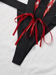 Exotic-Bondage Body Teddy con cuello halter y parte delantera con cordones