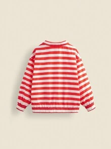 SHEIN 年轻女孩红色条纹长袖立领休闲户外运动夹克，海军蓝风格秋冬季返校风衣 - 紅色 - 查看 2