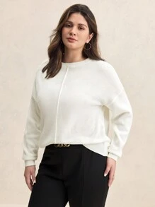 BizChic 女式加大圓領基礎款長袖毛衣 - 白色 - 查看 3