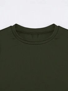 INAWLY Solva Women's Summer Solid Color Round Neck Short Sleeve Cropped Casual T-Shirt Fall Cloth For Women - Army Green - View 6