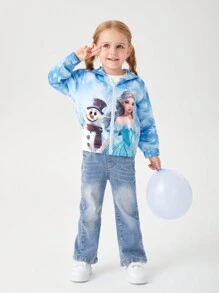 Young Girl Long Sleeve Cute Print Jacket For Daily Wear - Blue - View 1