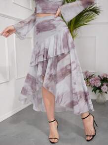 Modelyn Women's Ruffle Hem Asymmetrical Hemline Skirt - Multicolor - View 4