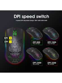 HXSJ无线鼠标，内置2.4G模块，可充电电池，RGB灯效，蜂窝状设计，USB接口，3600 DPI - 黑色 - 查看 6