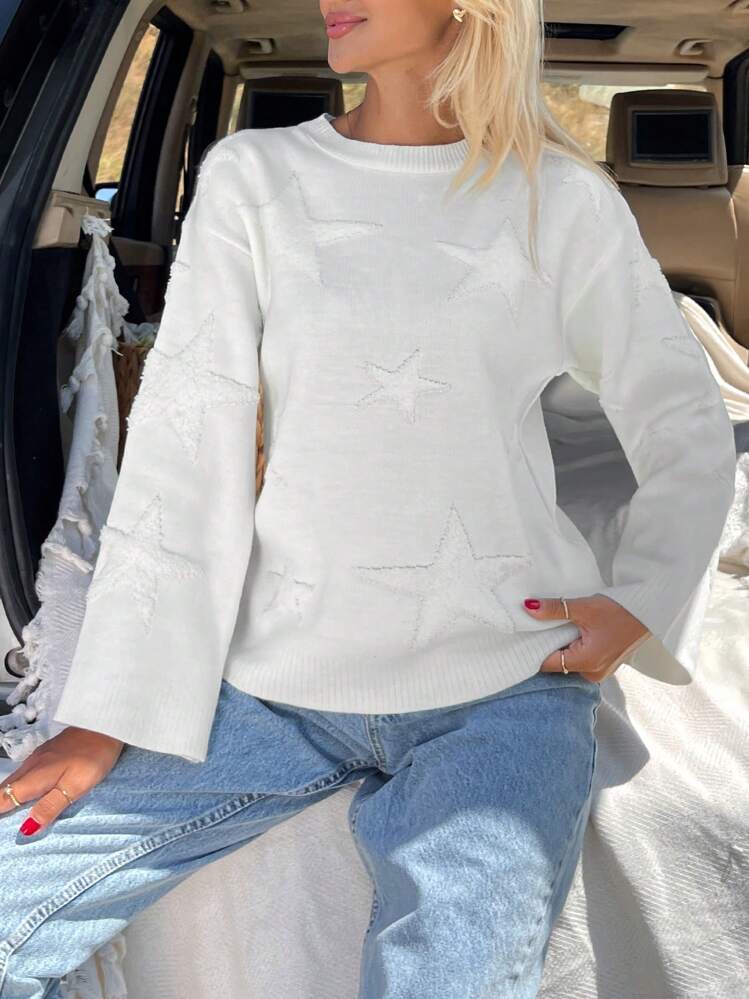 EURMUSE Suéter casual con detalles de perforación - Blanco - Añade 4