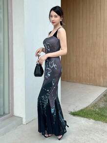 EastFlair 优雅花卉印花拼布美人鱼连衣裙，夏季 - 彩色 - 查看 5