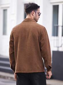 Manfinity VCAY Men's Oversized Drop Shoulder Square Collar Woven Shirt Jacket, Suitable For Autumn - Brown - View 2