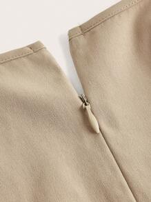 SHEIN X KeniaOs SHEIN ICON Solid Cut Out Pleated Hem Buckle Detail Dress - Khaki - View 7