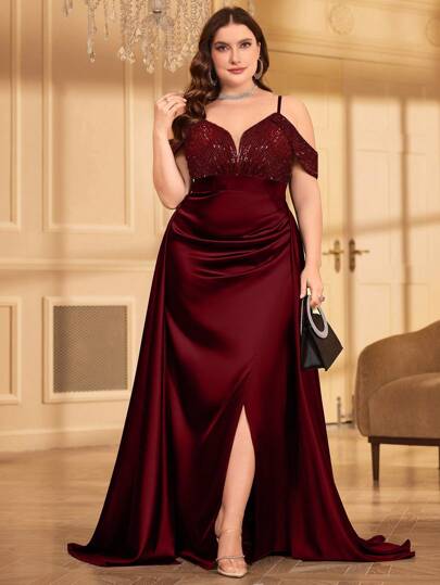 Vestido de noite formal UNITHORSE Plus Size com lantejoulas e alças finas em cetim, preto, elegante, para festa de formatura, para jantar, para noiva, para aniversário, para mulheres