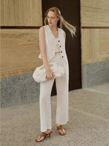 MOTF PREMIUM 條紋釦前背心 - 白色 - 查看 6