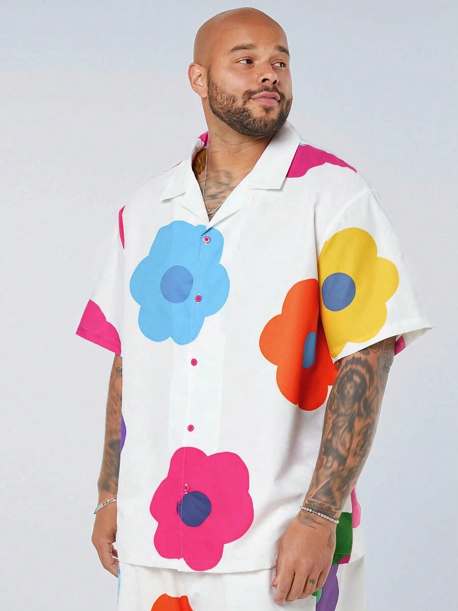 Manfinity VCAY 男款大尺碼休閒織花紋寬鬆落肩短袖衫，夏季款 - 白色 - 查看 1