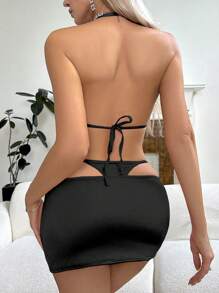 ROMWE 3入組女士性感無鋼圈胸罩和內褲套裝 - 黑色 - 查看 2