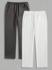 Manfinity VCAY Manfinity Basics 2pcs Men's Knitted Elastic Waist Drawstring Straight Pants, Casual Long Fit For Spring And Autumn Seasonbaggy Pants - Multicolor - View 2