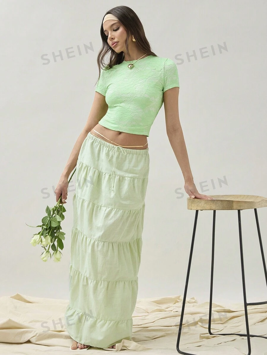 COSMINA Falda plisada de uso diario casual de unicolor para mujer - verde menta - Ver 1