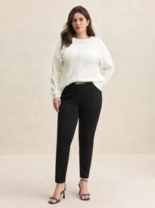 BizChic 女式加大圓領基礎款長袖毛衣 - 白色 - 查看 7
