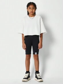 SUMWON Tween Girls Biker Short With Print - Black - View 3