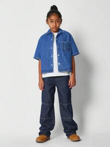 SUMWON Tween Girls Boxy Fit Button Through Denim Shirt - Blue - View 4