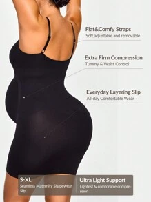 SHAPORA Vestido de prenda interior moldeadora de maternidad sin costuras, moldeador corporal elevador con tirantes ajustables - para acomodar el crecimiento del abdomen y la cintura - Negro - Ver 2
