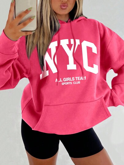 INAWLY Sudadera de talla grande con estampado de letras de Nueva York para mujer