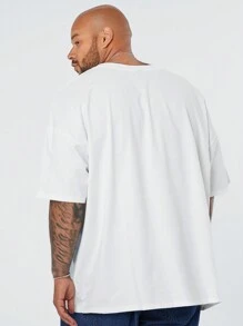 Manfinity VCAY Men's Plus Size Casual Knitted Apple Mosaic Pattern Printed Loose-Fit Drop Shoulder Round Neck Short Sleeve T-Shirt, Suitable For Summer - White - View 4