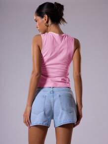 MUSERA Solid Tank Top Going Out Tops Vacation Spring Summer Fall Festival Carnival - Pink - View 3